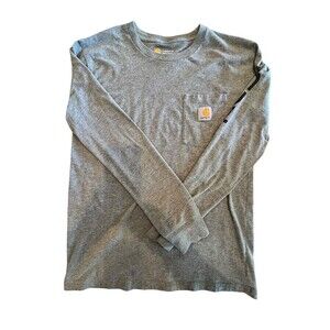 Carhartt T shirt Womens Long Sleeve Shirt Sz L 14-16  Grey Crew Neck